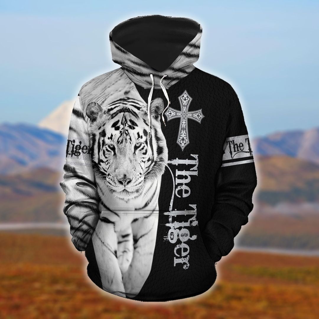 Christ Cross White Tiger Unisex 3d Hoodie