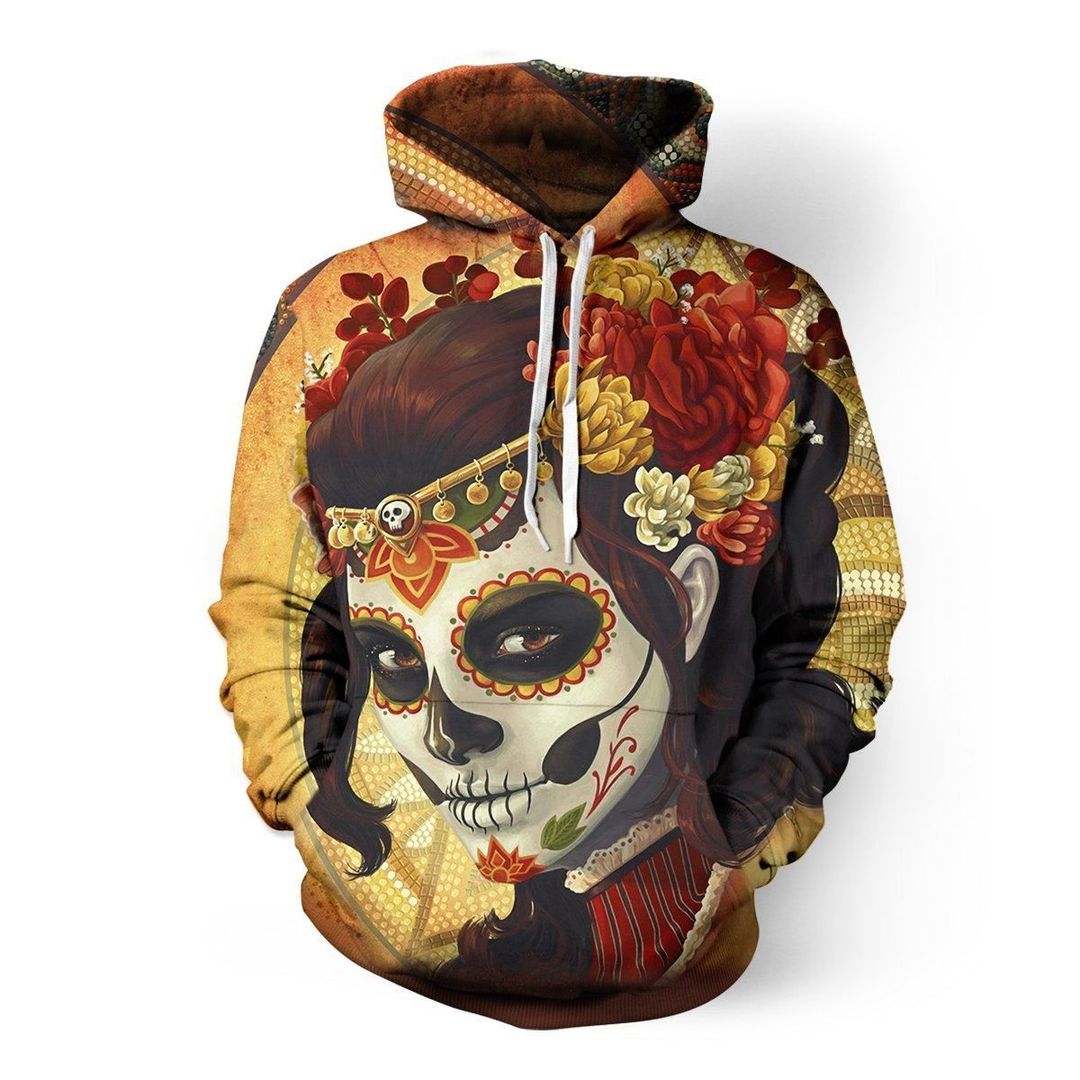 Day Of The Dead Skull Women Multicolor Cool Unisex 3d Hoodie