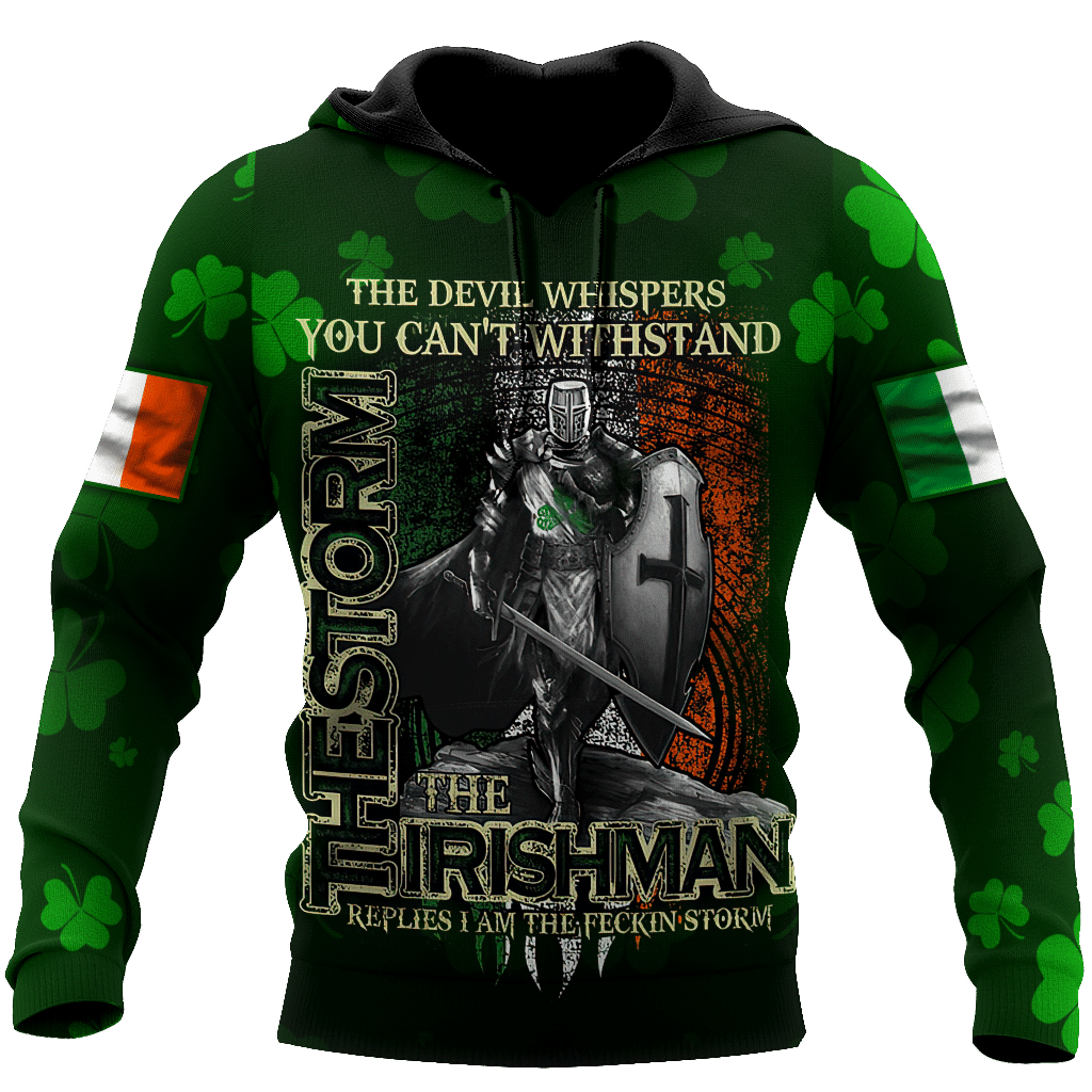 The Devil Whispers The Storm The Irishman Knight Irish Flag Shirt Unisex 3d Hoodie