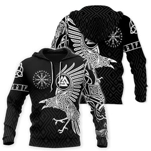 Viticstoreac Vikings Raven Tattoo Black And White All Over Print Unisex 3d Hoodie