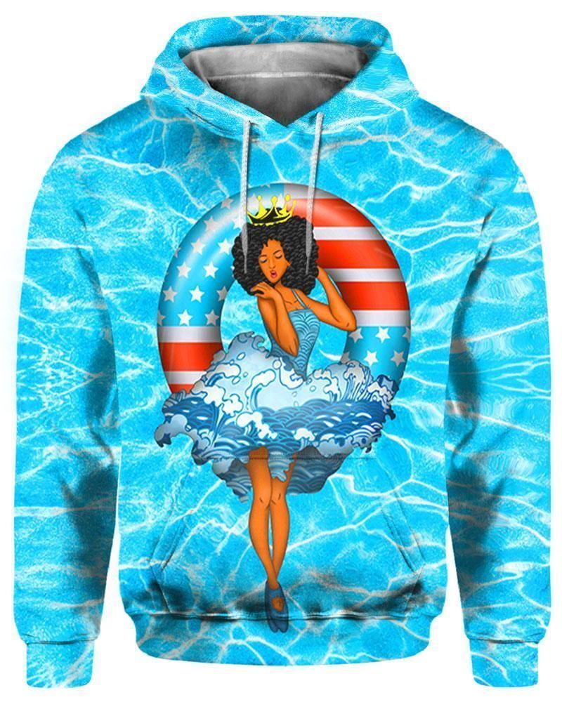 Girl Beauty African American Blue Unisex 3d Hoodie