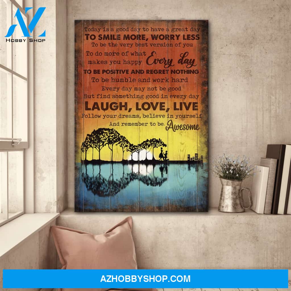 Laugh love live and remember to be awesome Couple Portrait Canvas Prints - Wall Art