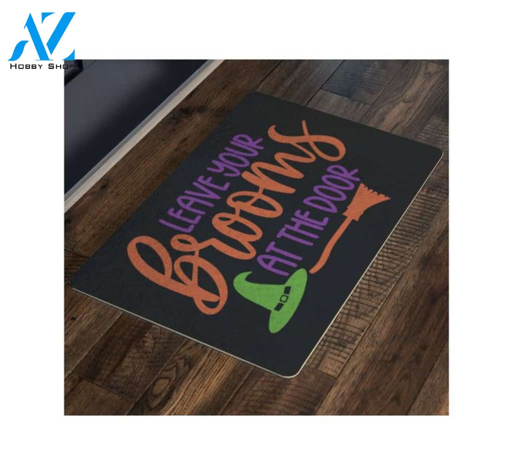 Leave Your Brooms at the Door Halloween Doormat Indoor and Outdoor Mat Entrance Rug Funny Home Decor Closing Gift Gift for Friend Idea