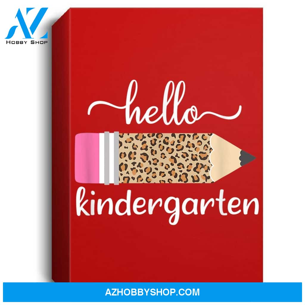 Leopard Print Hello Kindergarten First Day Of School Teacher Portrait Canvas