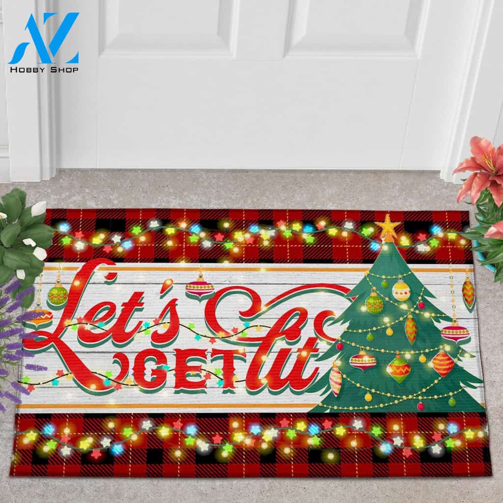 Let's Get Lit Christmas Tree Doormat Welcome Mat Housewarming Gift Home Decor Farmhouse Funny Doormat Gift For Christmas Gift For Family