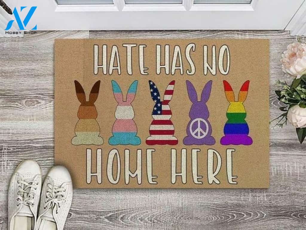 LGBT - Bunnies Hate Has No Home Here Durable Doormat Welcome Mat House Warming Gift Home Decor Gift for Rabbit Lovers Funny Doormat Gift Idea