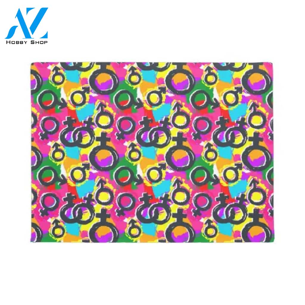 LGBT - Gay Pride Gender Neon Pattern Doormat Welcome Mat House Warming Gift Home Decor Funny Doormat Gift Idea