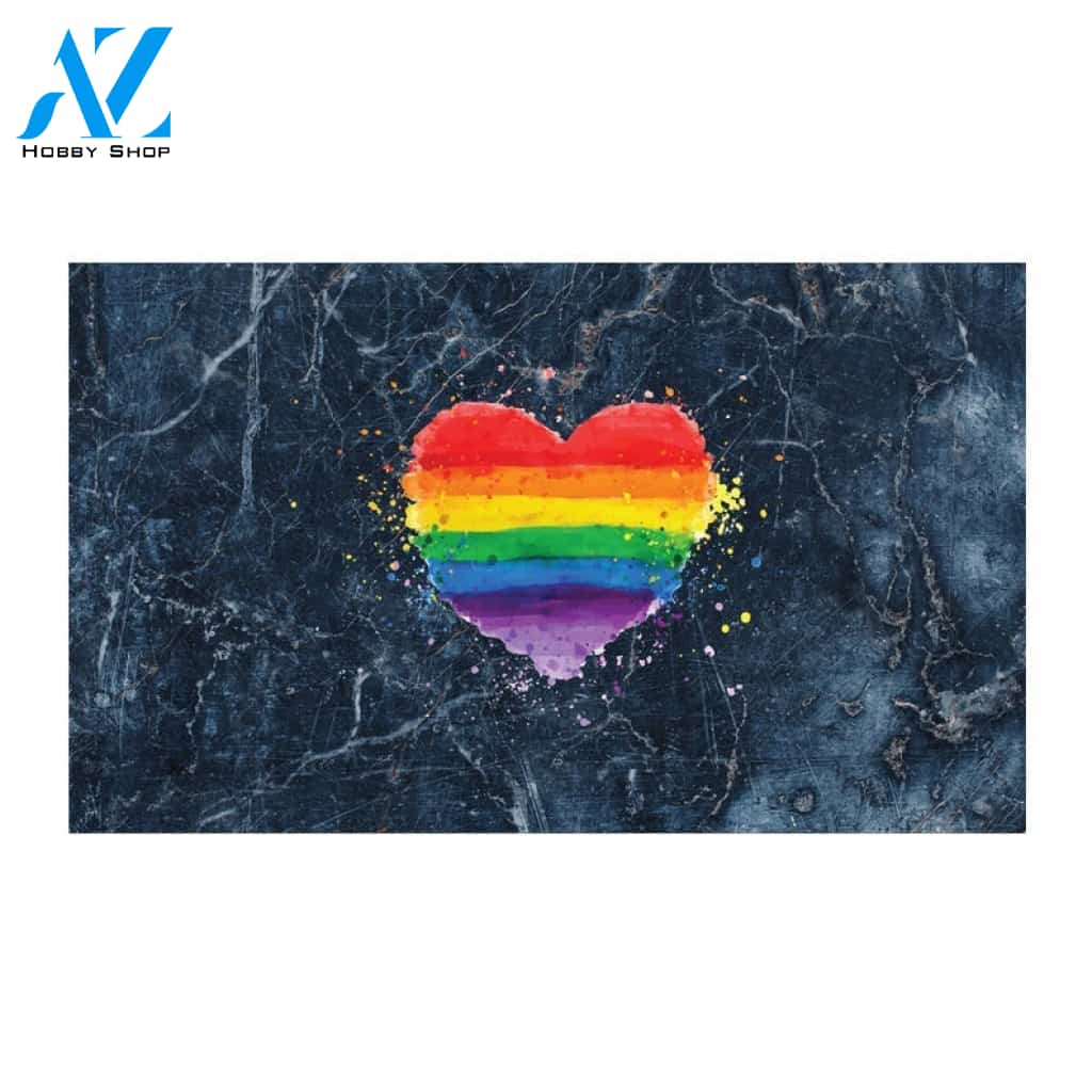 LGBT - Heart Blue Marble Granite Indoor and Outdoor Doormat Warm House Gift Welcome Mat Gift for Friend Family