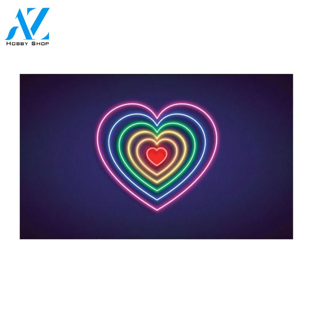 LGBT - Heart Neon Doormat Welcome Mat House Warming Gift Home Decor Funny Doormat Gift Idea