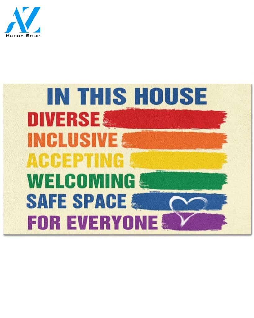 LGBT In This House Rainbow Pride Indoor And Outdoor Doormat Warm House Gift Welcome Mat Gift For Friend Family