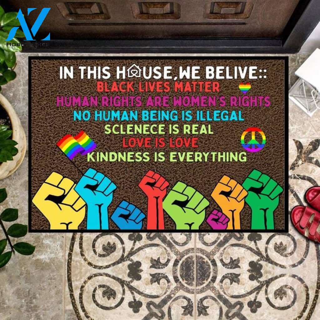 LGBT Pride - In This House We Believer Doormat, Black Lives Matter Doormat Welcome Mat House Warming Gift Home Decor Funny Doormat Gift Idea