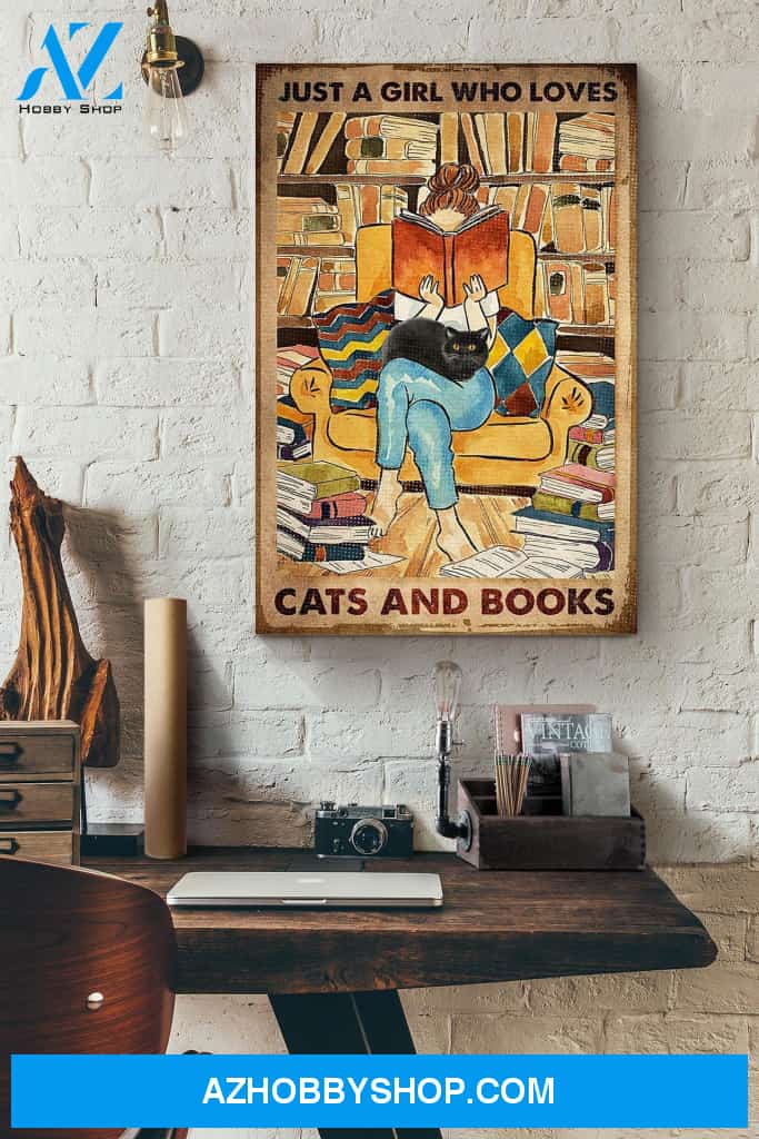 Librarian Just A Girl Who Loves Cats And Books Canvas And Poster, Wall Decor Visual Art