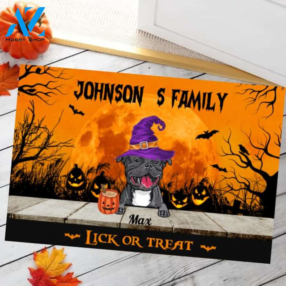 Lick Or Treat Witch Dog Halloween Personalized Doormat