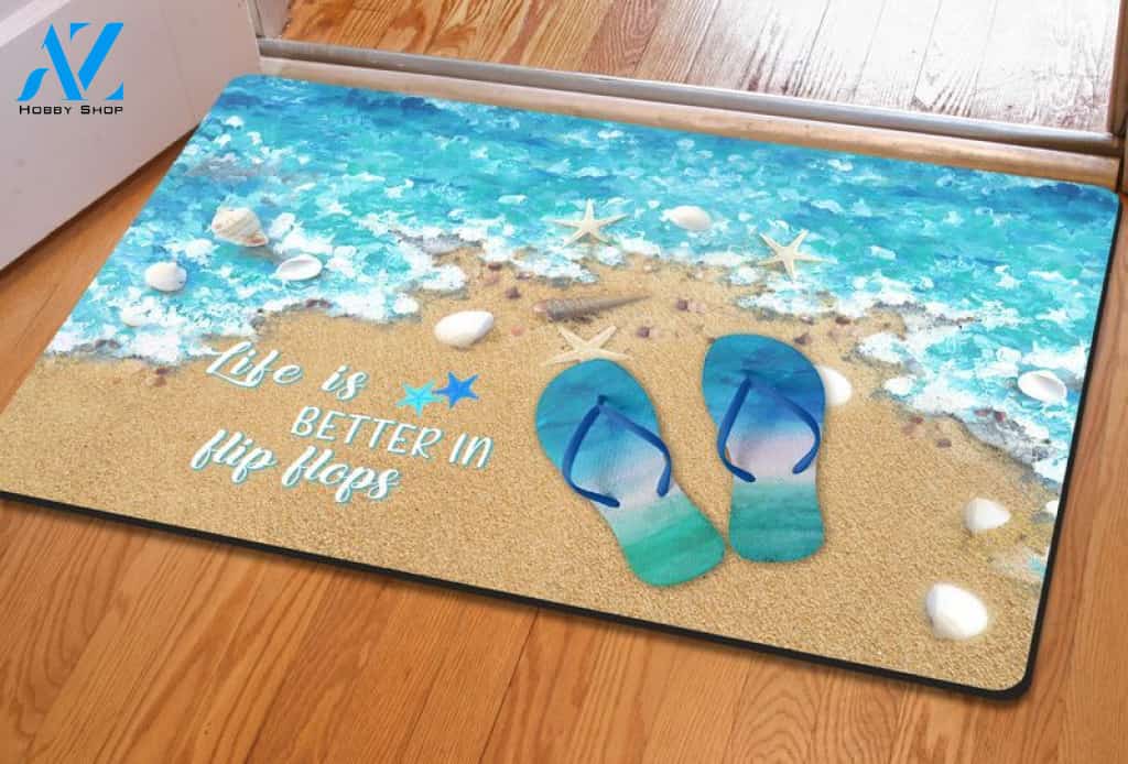 Life Is Better In Flip Flops Beach Funny Indoor And Outdoor Doormat Warm House Gift Welcome Mat Birthday Gift For Beach Lovers