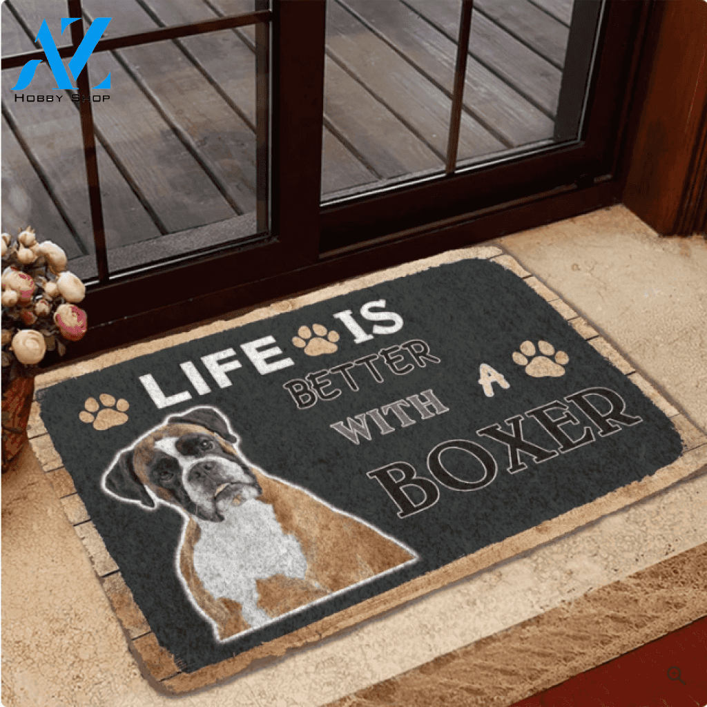 Life Is Better With A Boxer Funny Indoor And Outdoor Doormat Warm House Gift Welcome Mat Birthday Gift For Dog Lovers