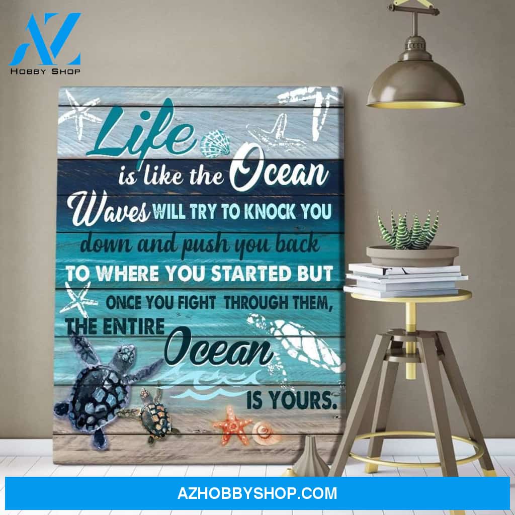 Life Is Like The Ocean Turtle Wall Art Canvas