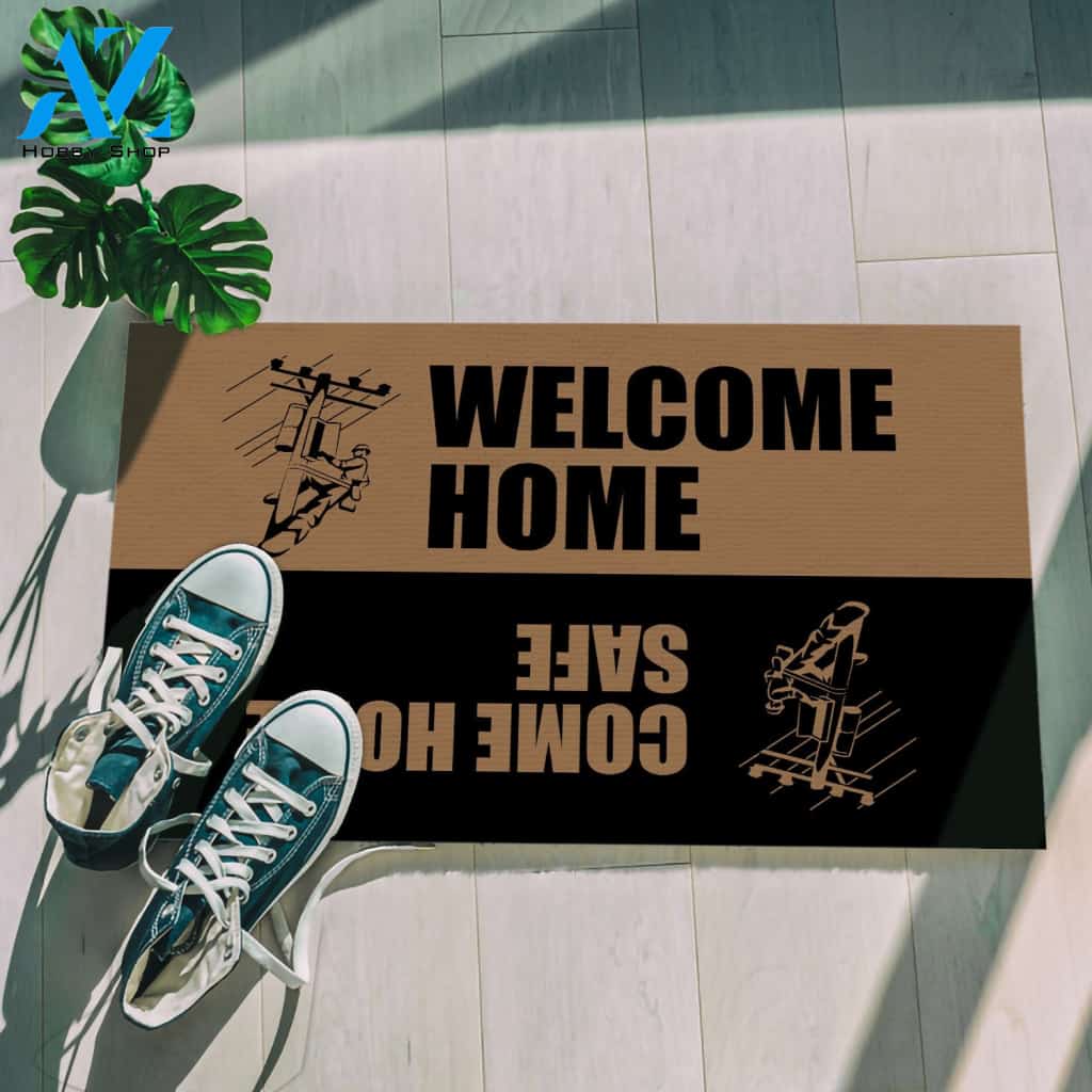 Lineman Welcome Home Come Home Safe Funny Doormat, Gift For Lineman, Gift For Friend Family Birthday Gift Decor Warm House Gift Welcome Mat