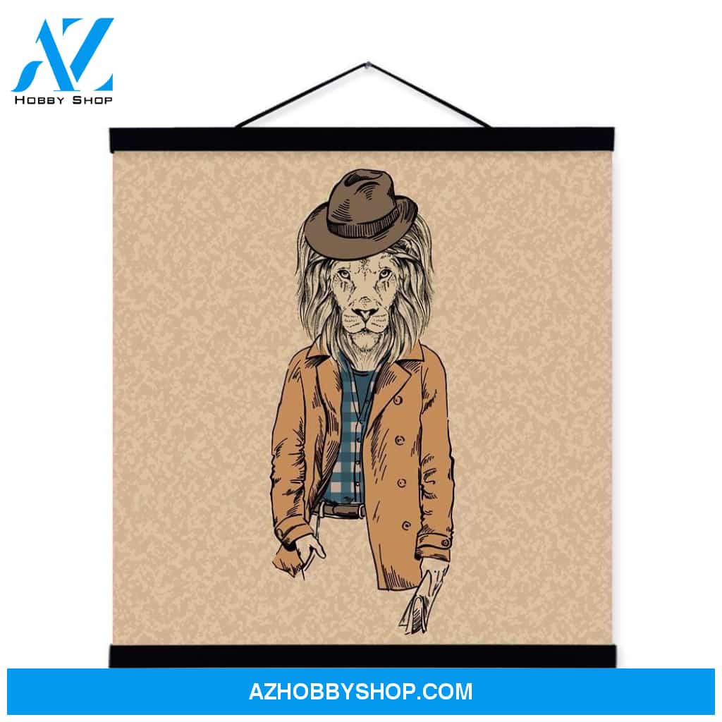 Lion Retro Gentleman Wildlife Animal Portrait Hippie Wood Print Picture Poster Scroll Home Full Hd Personalized Customized Canvas Art Wall Art Wall Decor