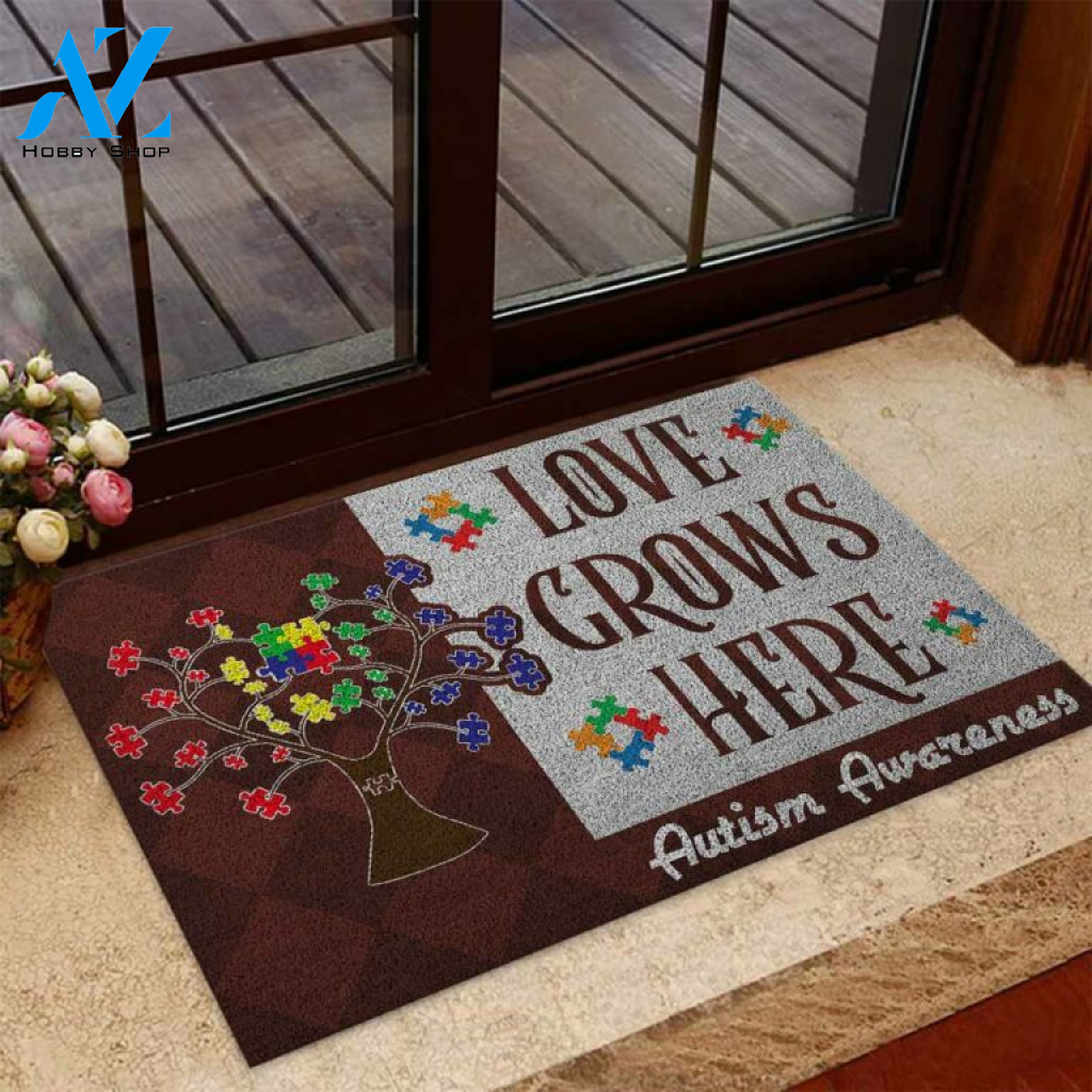 Love Grows Here Autism Awareness Doormat | Welcome Mat | House Warming Gift