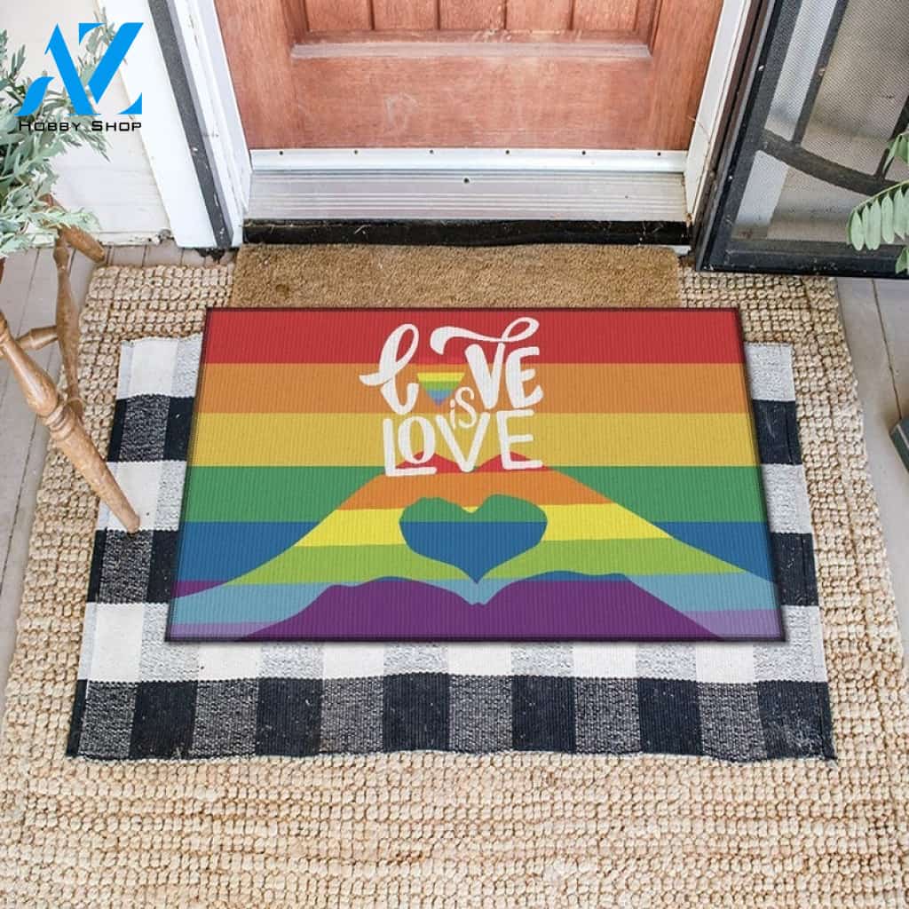 Love is Love Rainbow LGBT Pride Indoor And Outdoor Doormat Gift For Friend Family Warm House Gift Welcome Mat