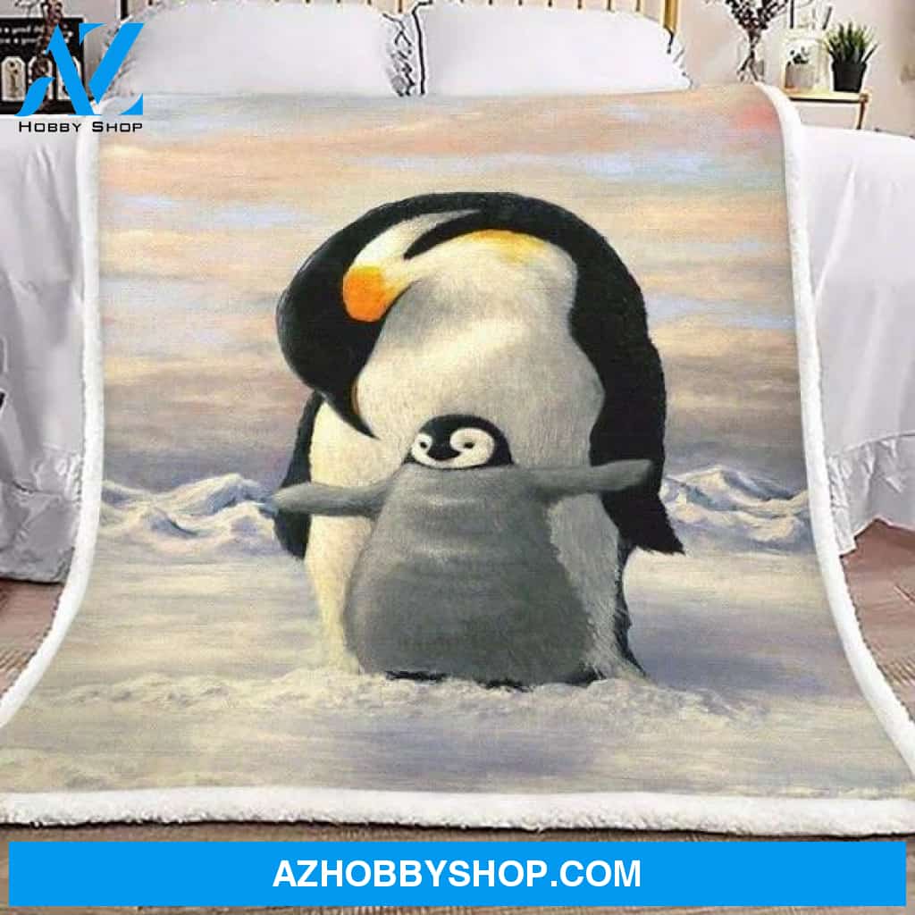Lovely Mama And Baby Penguin Fleece Blanket Home Decor Bedding Couch Sofa Soft And Comfy Cozy