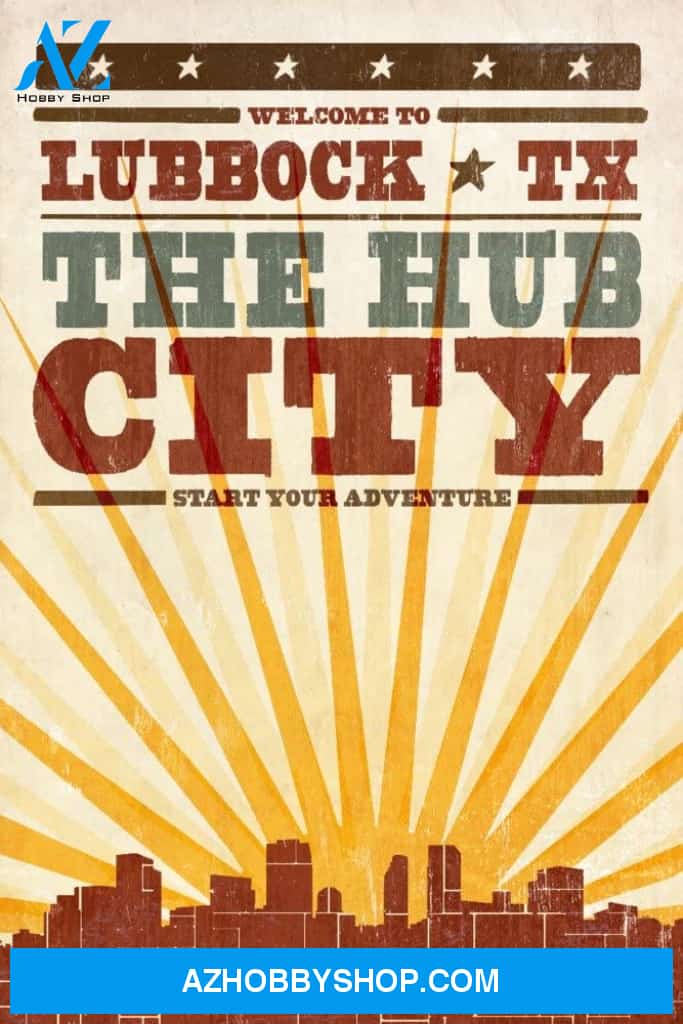 Lubbock Texas Skyline And Sunburst Screenprint Style