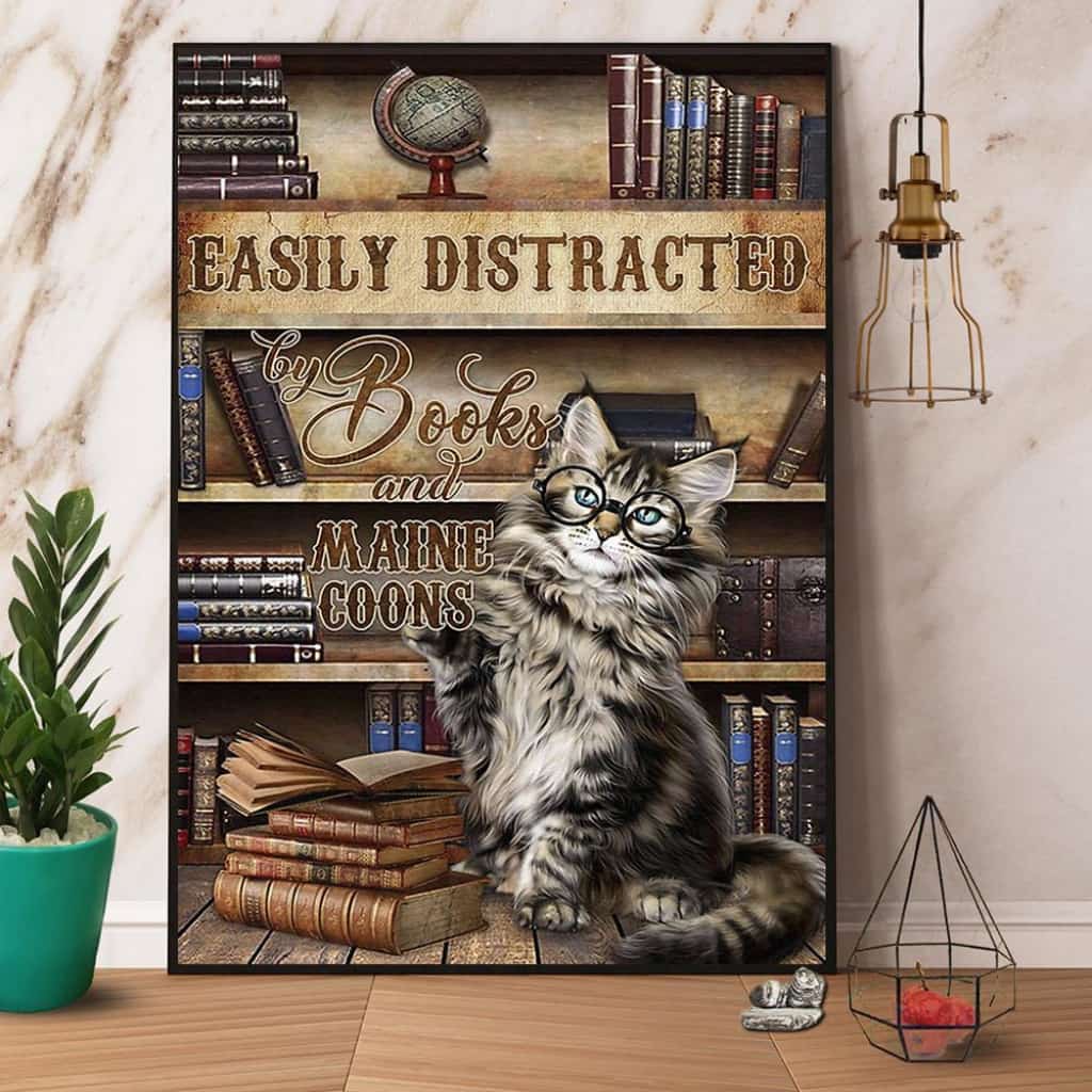 Main Coon & Books Easily Distracted By Books And Main Coons Paper Poster No Frame Matte Canvas Wall Decor