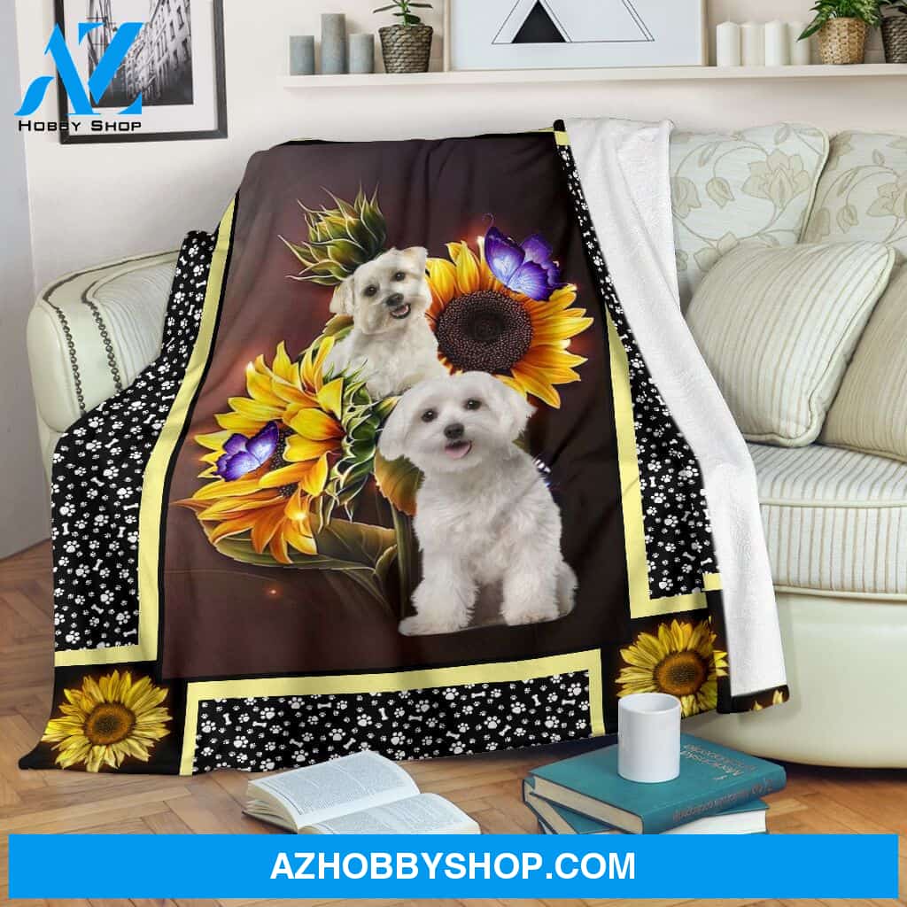 Maltese Dark Sunflower Photo Blanket Unique Gifts