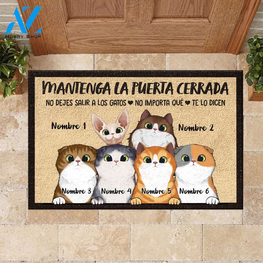 Mantenga La Puerta Cerrada Spanish - Funny Personalized Cat Doormat