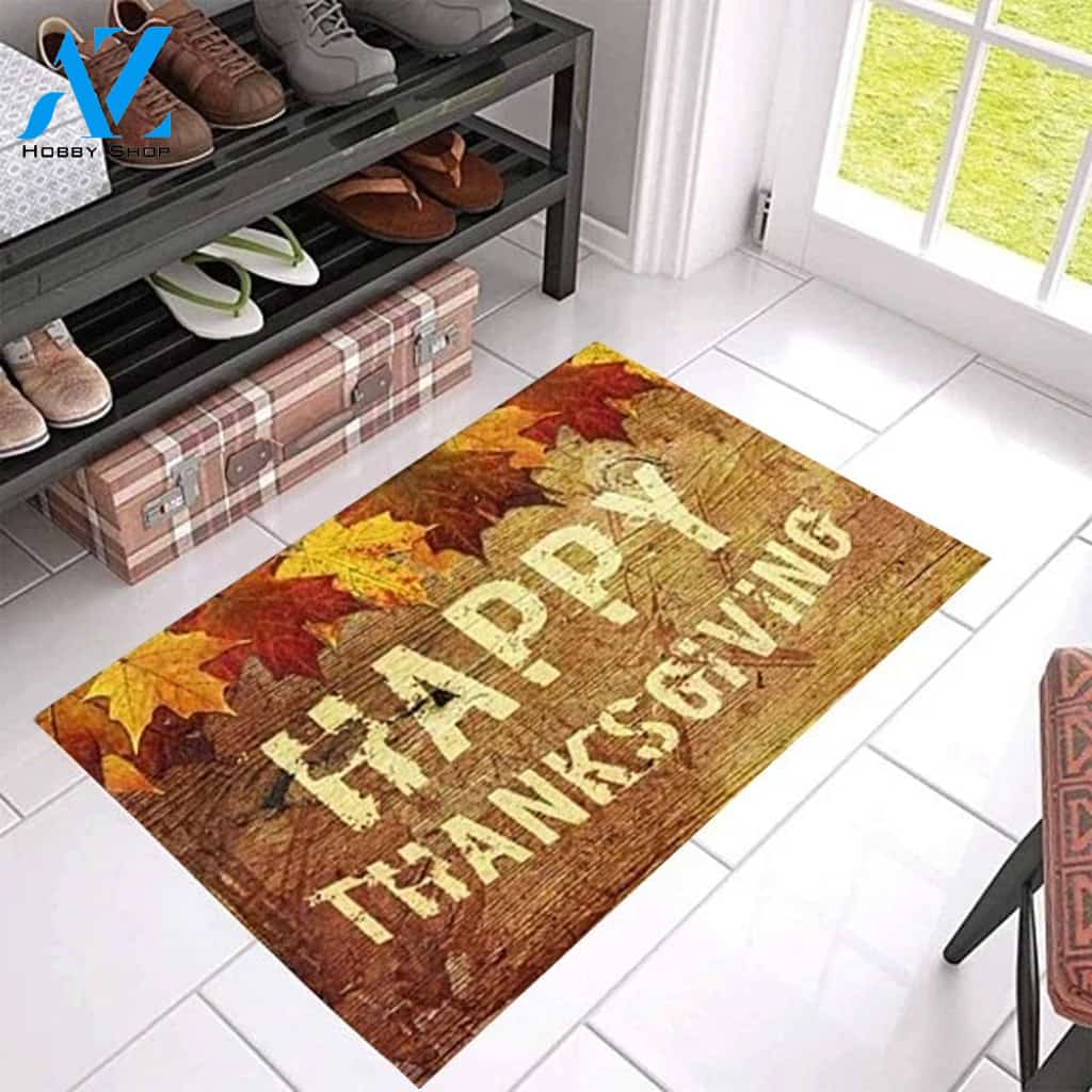 Maple Leaves On Wood Happy Thanksgiving Doormat Rug for Entryway Floor Patio Mats Doormat Welcome Mat Housewarming Home Decor Funny Doormat Gift Idea