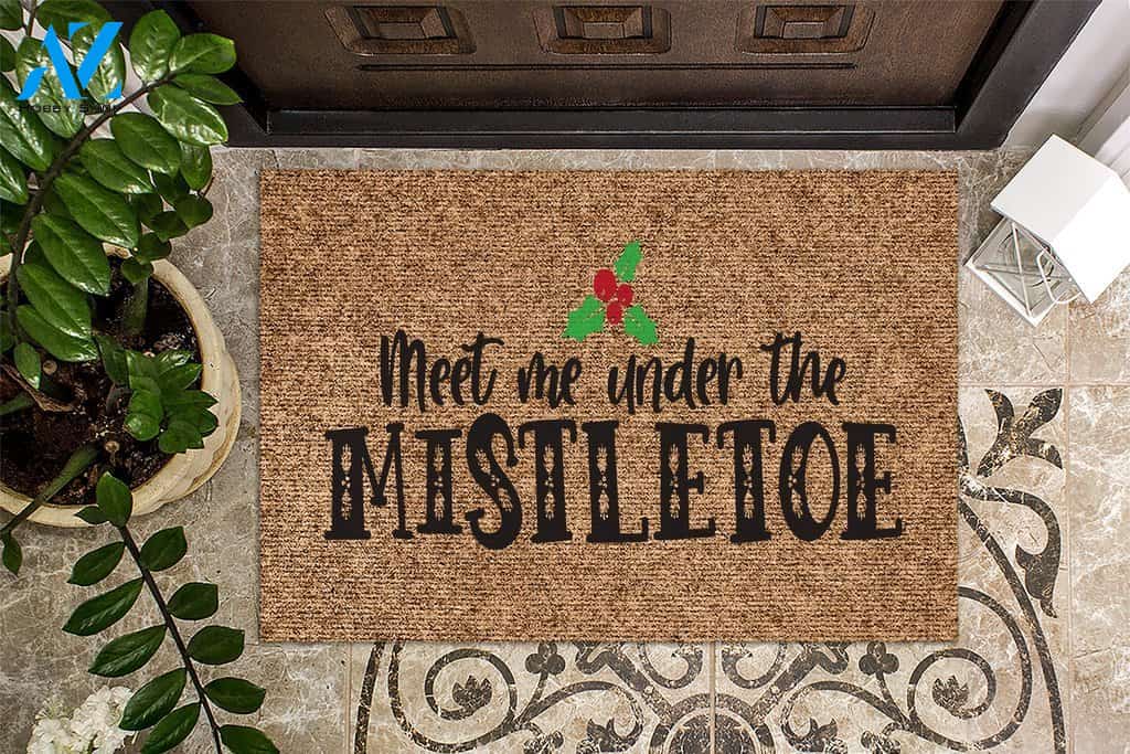 Meet Me Under the Mistletoe Colorful Christmas Doormat | Welcome Mat | House Warming Gift