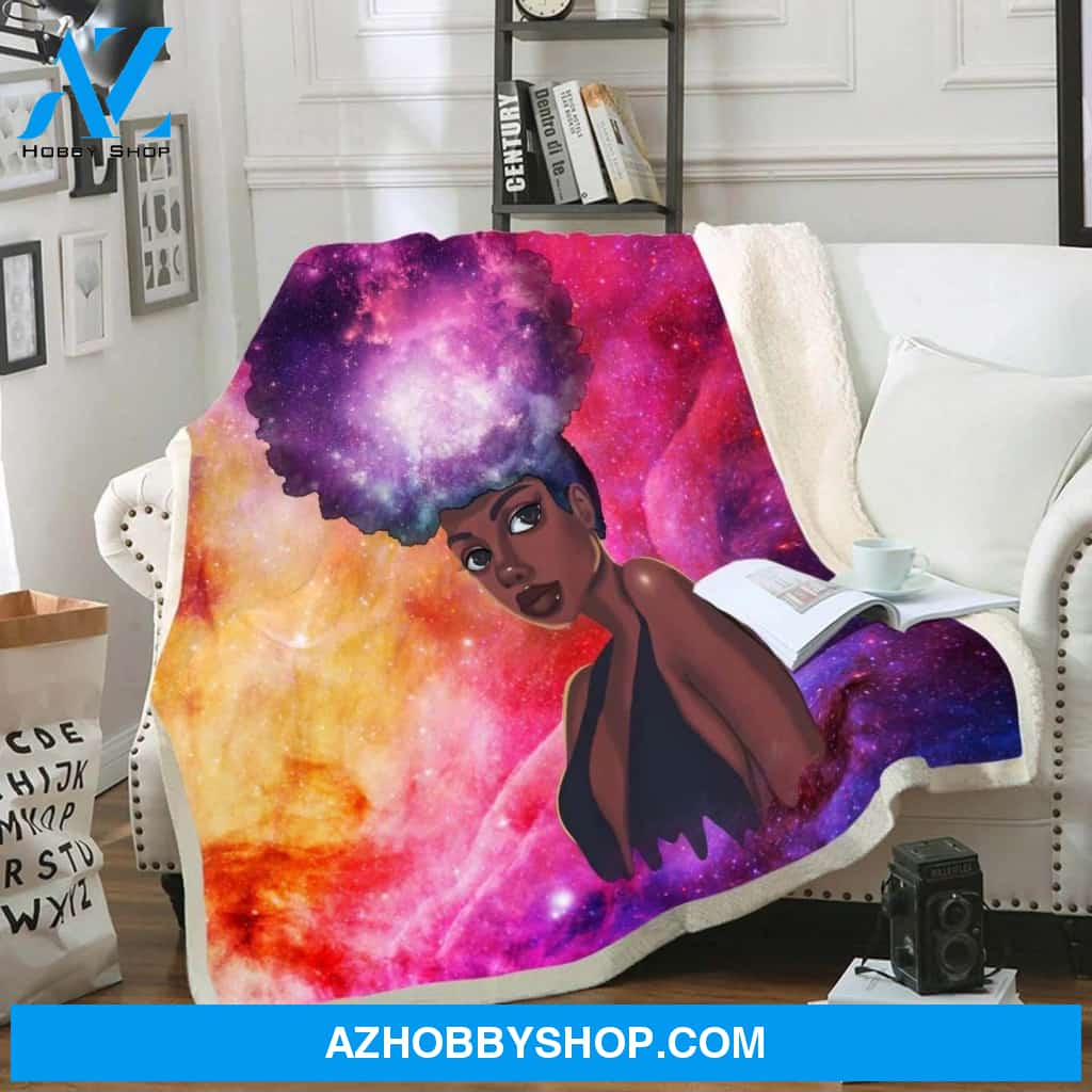 Melanin Art Blanket Naptural Hair Styles Fleece Blanket Black Girls Rock Galaxy Fleece Blanket