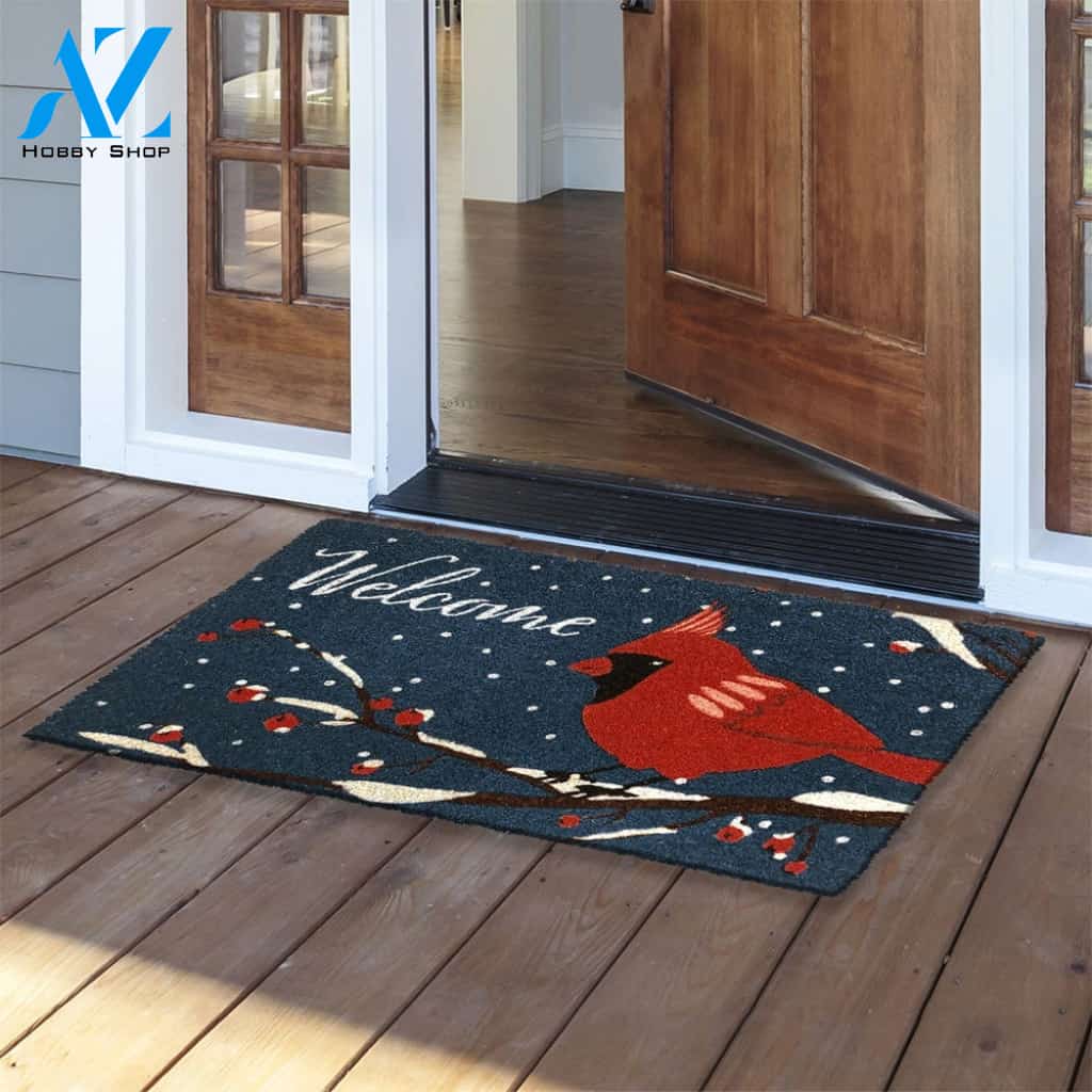 Memorial - Cardinal Winter Indoor and Outdoor Doormat Warm House Gift Welcome Mat Birthday Gift for Cardinal Lover