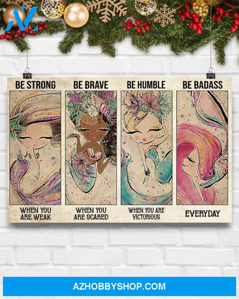 Mermaid Be Strong Be Brave Art Canvas, Wall Decor Visual Art