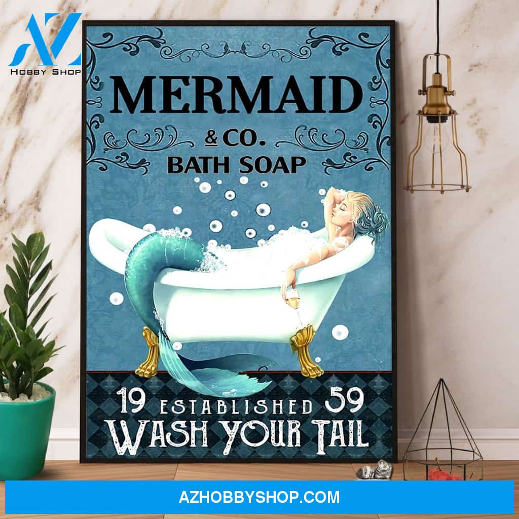 Mermaid & Co Bath Soap Wash Your Tail Canvas And Poster, Wall Decor Visual Art