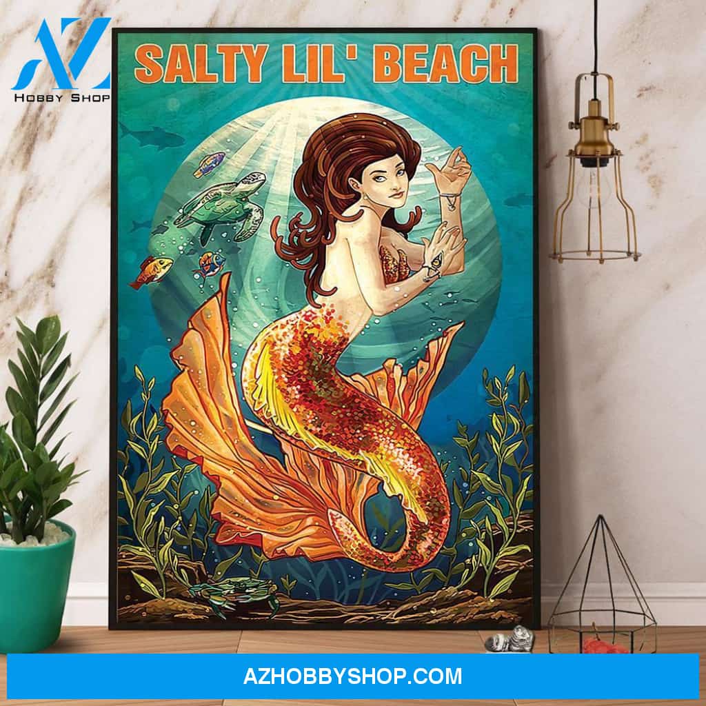 Mermaid Salty Lil’ Beach Ocean Canvas And Poster, Wall Decor Visual Art