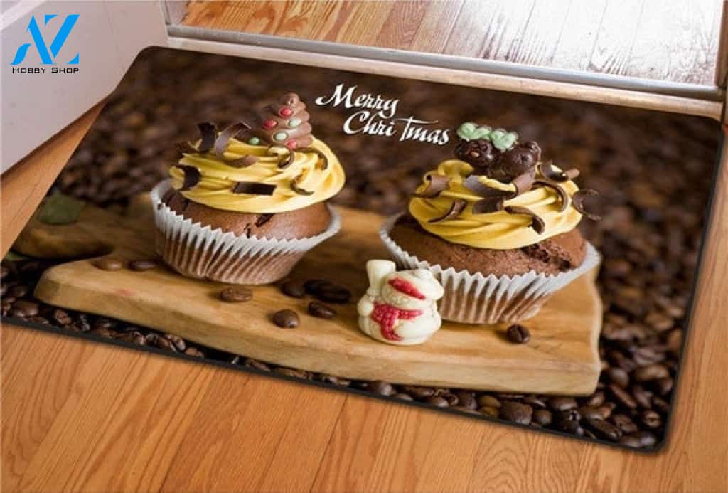 Merry Christmas Coffee Cupcake Doormat Welcome Mat Housewarming Home Decor Funny Doormat Gift For Friend