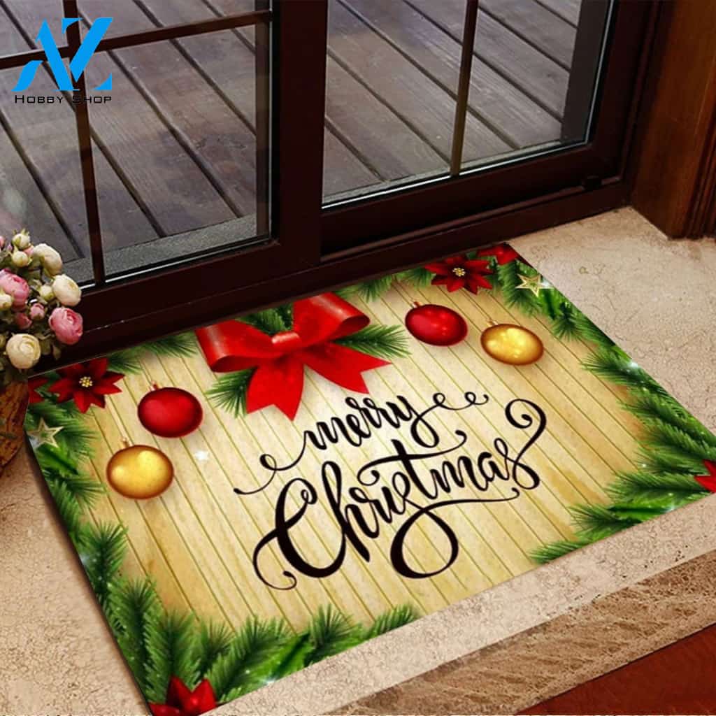 Merry Christmas Heart Wreath Family Rustic Christmas Indoor And Outdoor Doormat Housewarming Welcome Mat Gift For Christmas, Lovers, Family