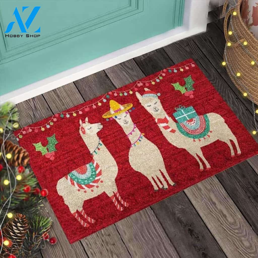 Merry Christmas – Llama Easy Clean Welcome DoorMat | Felt And Rubber | 40x60 cm | 45x75 cm | 60x90 cm | Colorful | DO1191