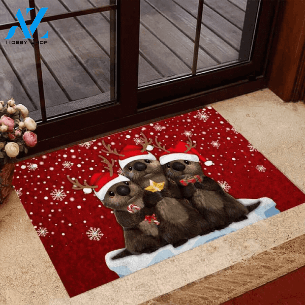 Merry Christmas Otters Doormat Welcome Mat Housewarming Home Decor Funny Doormat Gift Idea For Christmas Day