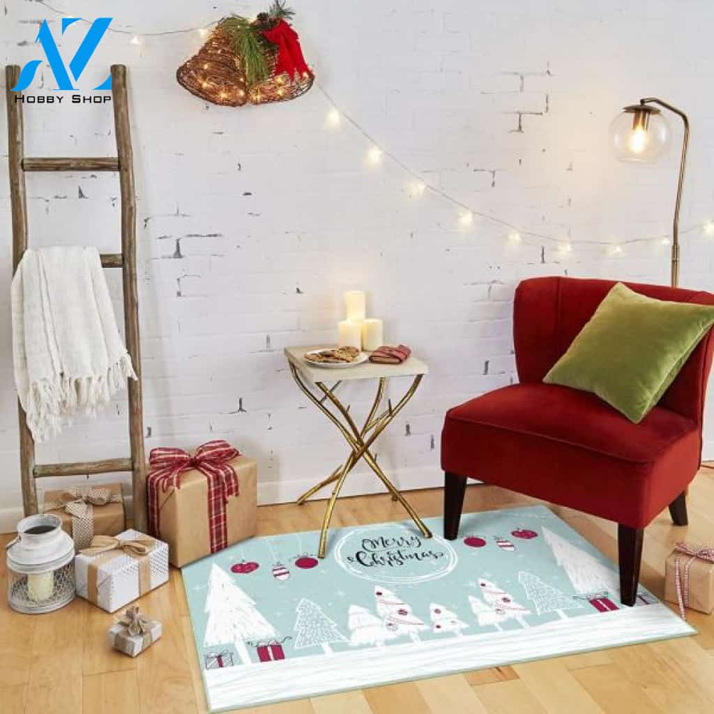 Merry Forest Light Blue Christmas Doormat Indoor And Outdoor Mat Entrance Rug Sweet Home Decor Housewarming Gift Gift Friend Family Christmas Holiday
