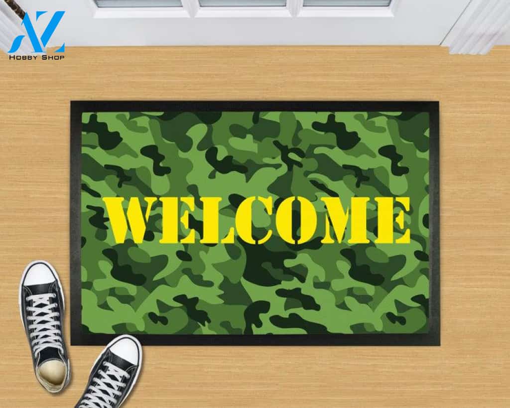 Military Camouflage Welcome Doormat Welcome Mat Housewarming Gift Home Decor Funny Doormat Gift Idea For Veteran Gift For Friend