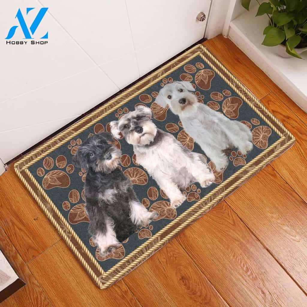 Miniature Schnauzer Flower Paw Doormat