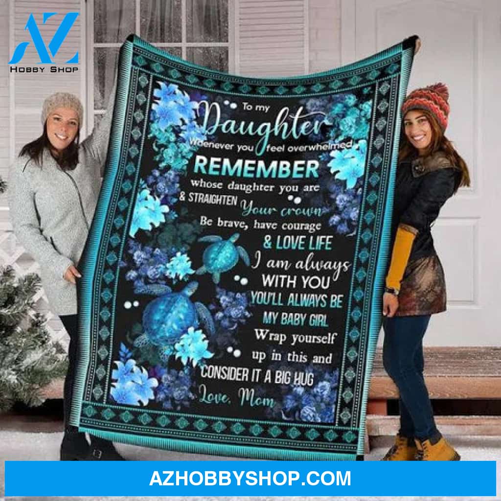 Mom To Daughter Blue Turtle In Black Fleece Blanket