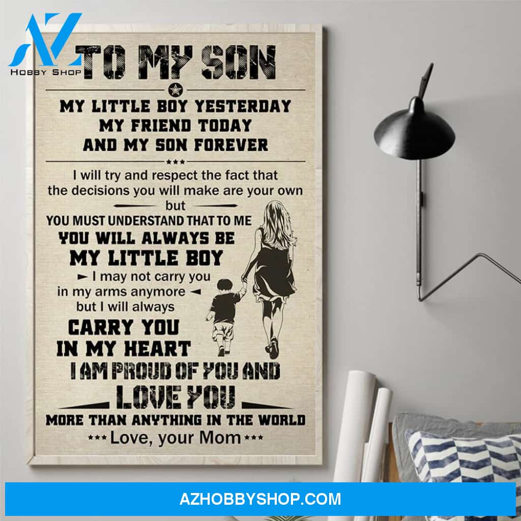 Mom To Son My Little Boy Yesterday Canvas Wall Art, Wall Decor Visual Art Gifts For Son From Mom