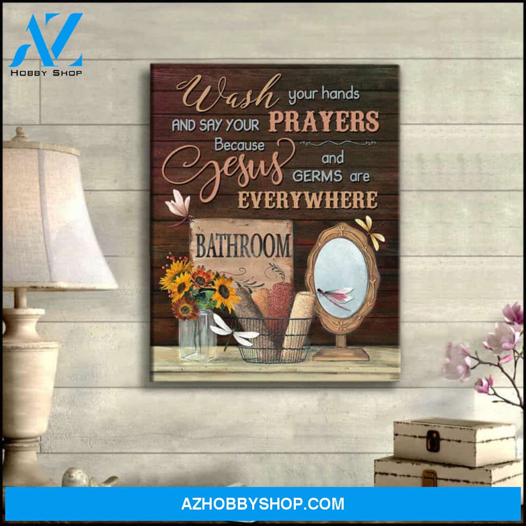 Moosfy Canvas | Stunning Bathroom And Dragonfly Canvas Wash Your Hands Wall Art Decor Ready To Hang