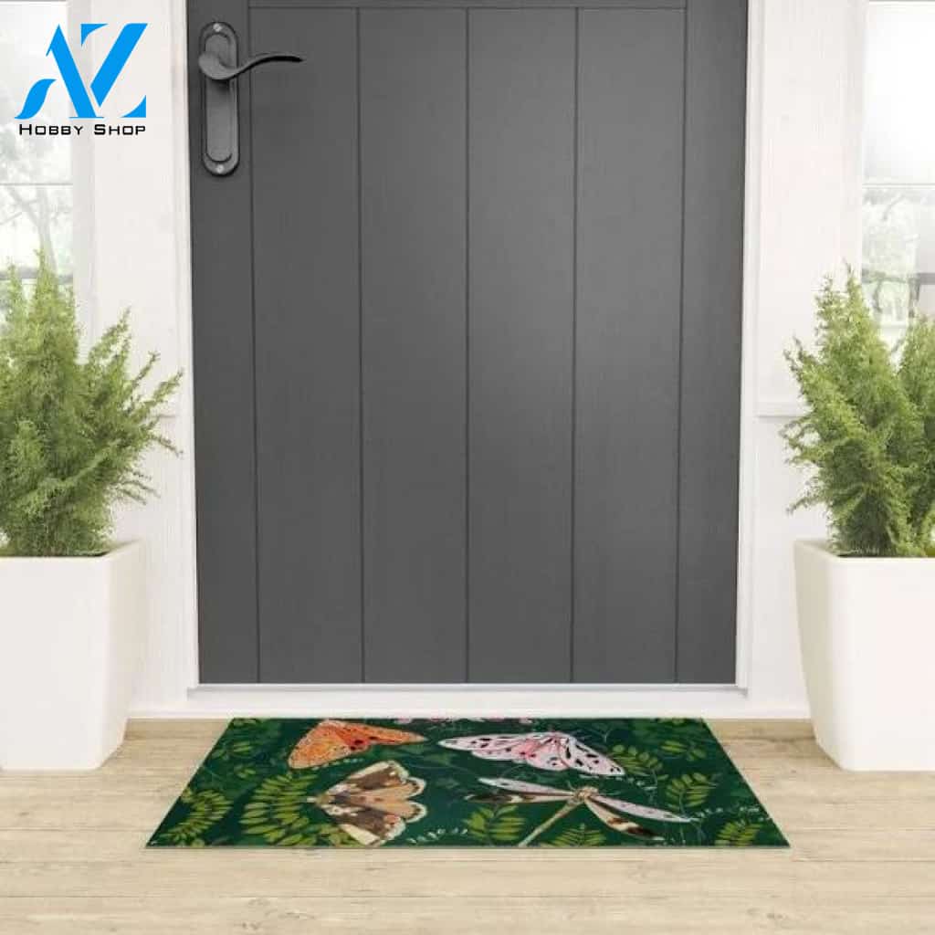Moths And Dragonfly Insect Doormat Indoor and Outdoor Doormat Entrance Rug Sweet Home Decor Housewarming Gift Gift for Butterfly Lovers Insect Lovers Gift Idea