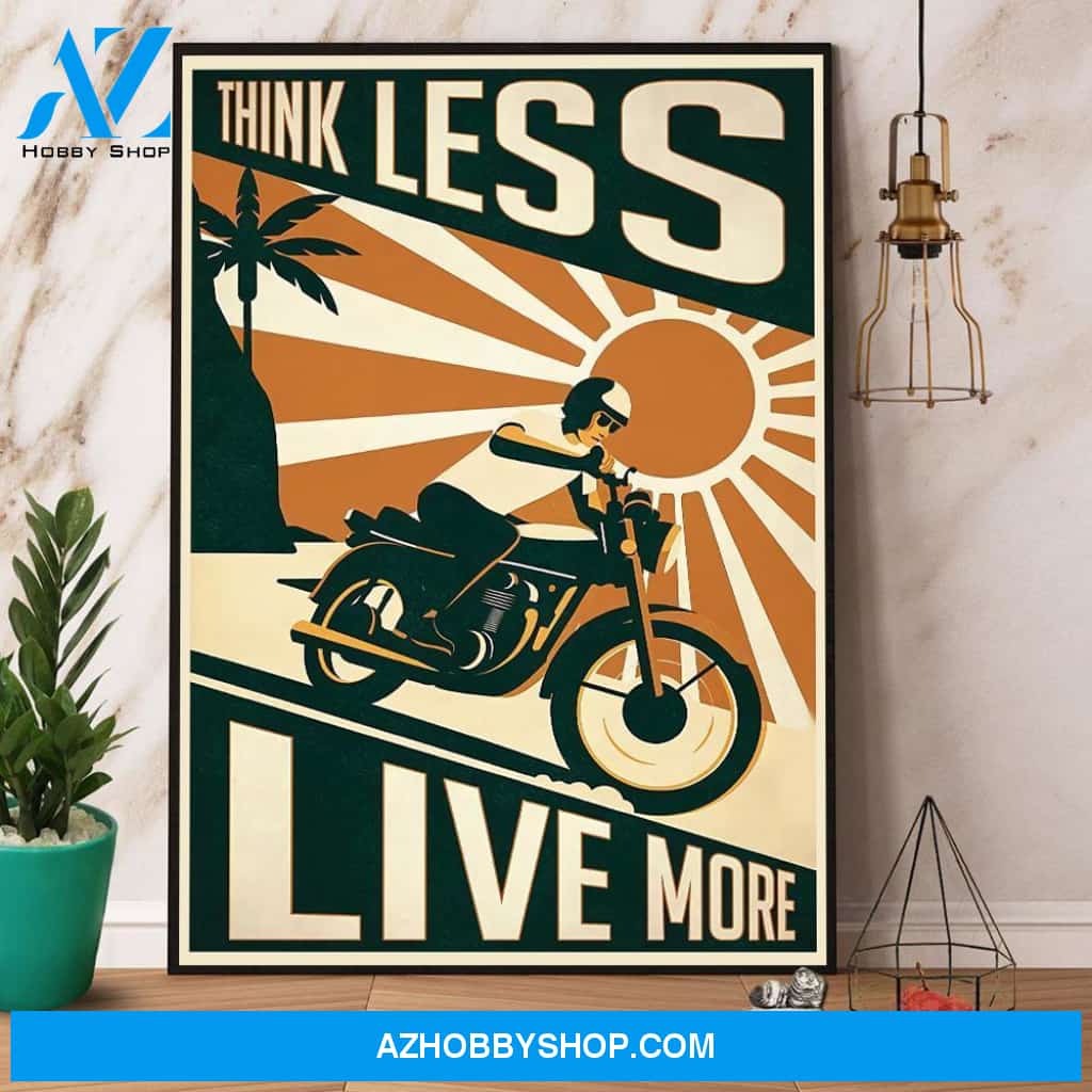 Motorcycle Think Less Live More Retro Style Canvas And Poster, Wall Decor Visual Art