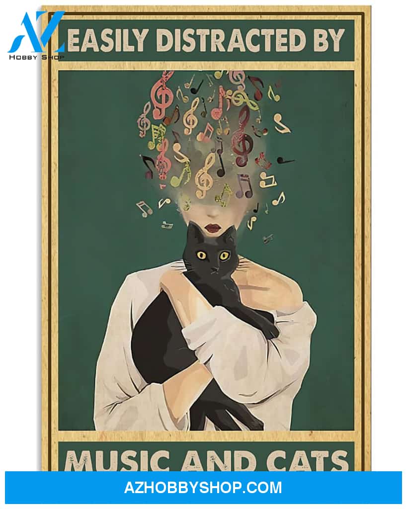 Music Canvas - Easily Distracted By Music And Cats Canvas Wall Art