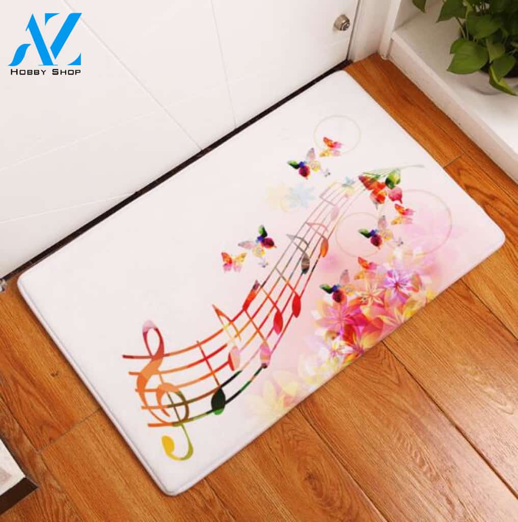 Music Note and Flowers Doormat Collections Indoor And Outdoor Doormat Warm House Gift Welcome Mat Birthday Gift For Music Lovers